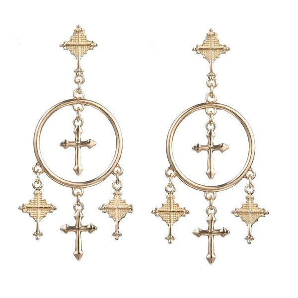 Bulk Jewelry Wholesale gold alloy carved cross tassel earrings JDC-ES-RL112 Wholesale factory from China YIWU China