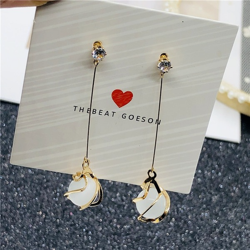 Bulk Jewelry Wholesale gold alloy cat eye stone tassel earrings JDC-ES-RL087 Wholesale factory from China YIWU China