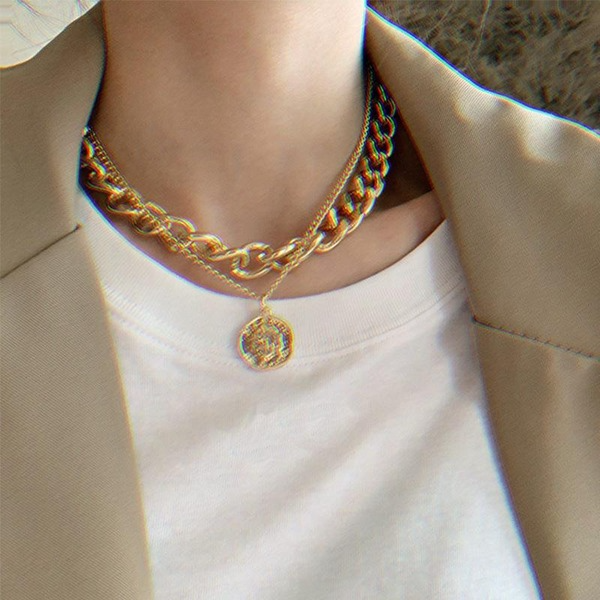 Bulk Jewelry Wholesale gold alloy chain simple retro personality clavicle chain JDC-NE-F312 Wholesale factory from China YIWU China