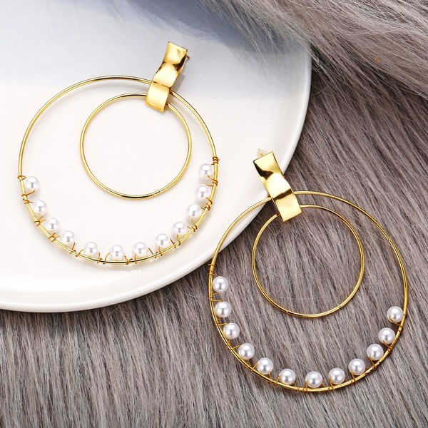 Bulk Jewelry Wholesale gold alloy circles wrap around pearl ear rings JDC-ES-F281 Wholesale factory from China YIWU China