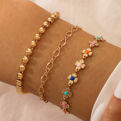 Bulk Jewelry Wholesale gold alloy colored flower drip oil 3 piece set bracelet JDC-BT-C055 Wholesale factory from China YIWU China