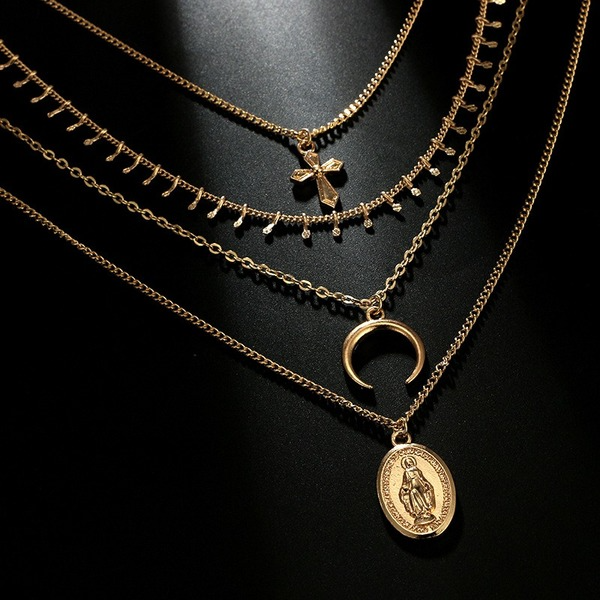 Bulk Jewelry Wholesale gold alloy cross moon oval necklace JDC-NE-C071 Wholesale factory from China YIWU China
