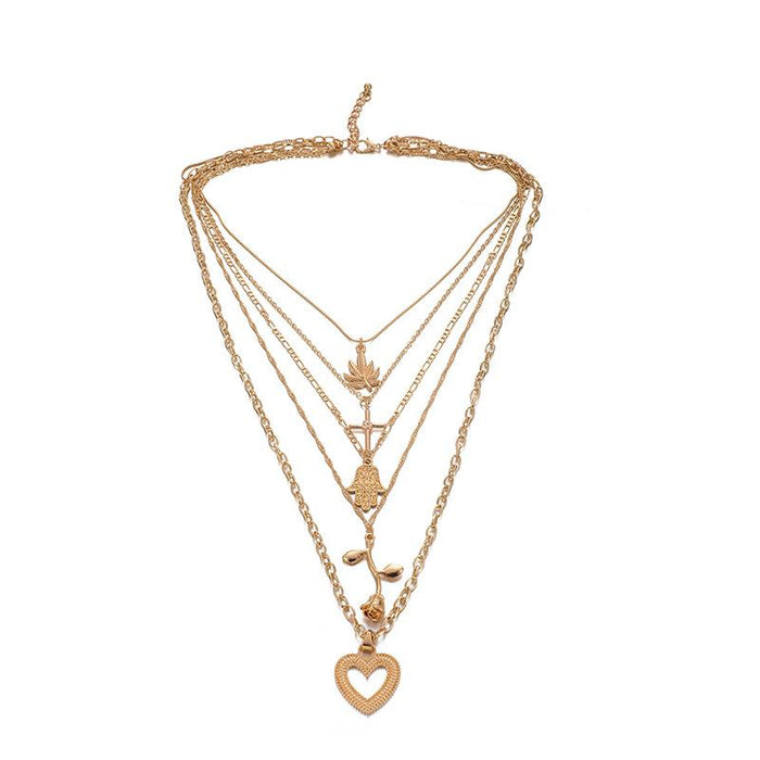 Bulk Jewelry Wholesale gold alloy cross palm rose combination necklace JDC-NE-C009 Wholesale factory from China YIWU China