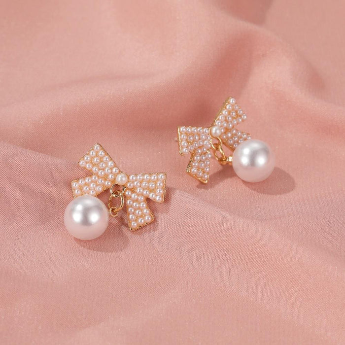 Wholesale gold alloy crystal Tassel Earrings Pearl JDC-ES-D466 Earrings JoyasDeChina 01 bow #2717 Wholesale Jewelry JoyasDeChina Joyas De China