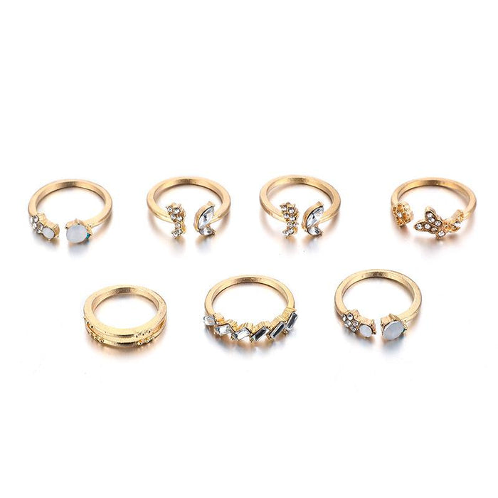 Bulk Jewelry Wholesale gold alloy diamond butterfly flower set of 7 rings JDC-RS-C169 Wholesale factory from China YIWU China