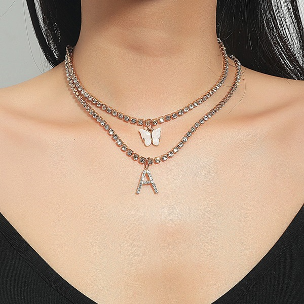 Bulk Jewelry Wholesale gold alloy diamond butterfly letter necklace JDC-NE-A309 Wholesale factory from China YIWU China