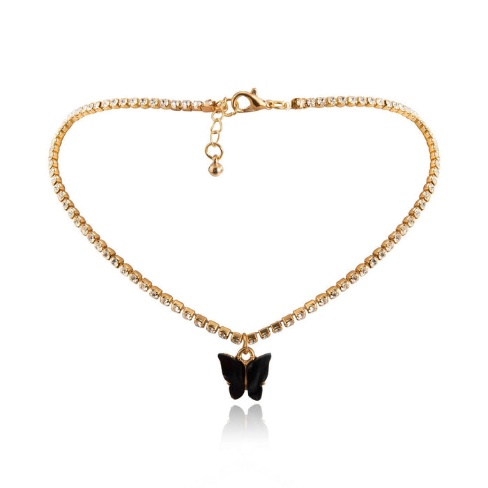 Wholesale gold alloy diamond-encrusted butterfly necklace JDC-NE-KunJ139 Necklaces JoyasDeChina Necklace black 3136 Wholesale Jewelry JoyasDeChina Joyas De China