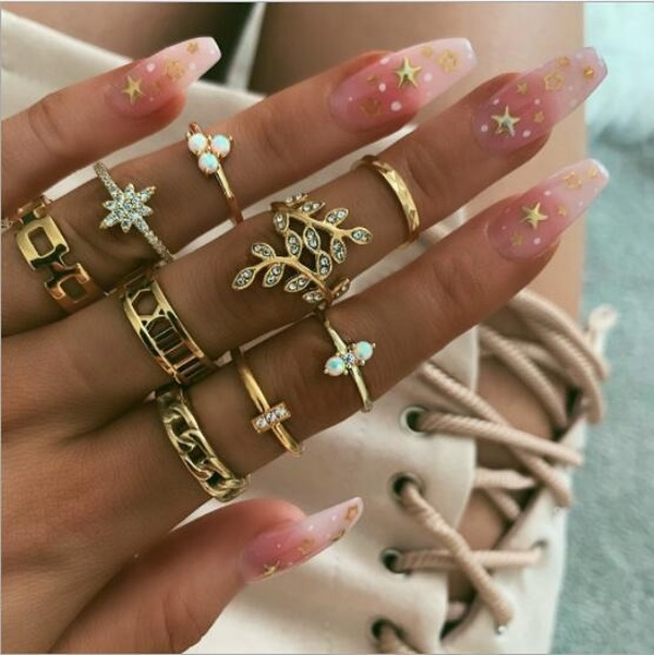Bulk Jewelry Wholesale gold alloy diamond-encrusted flower joint ring 9-piece set JDC-RS-C172 Wholesale factory from China YIWU China