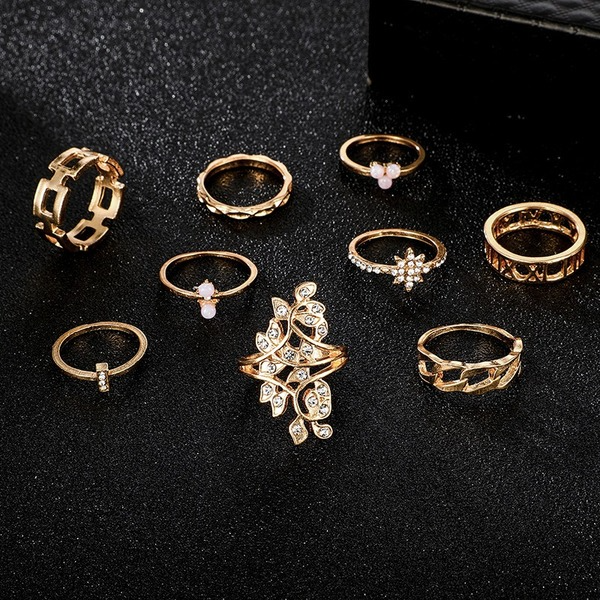 Bulk Jewelry Wholesale gold alloy diamond-encrusted flower joint ring 9-piece set JDC-RS-C172 Wholesale factory from China YIWU China