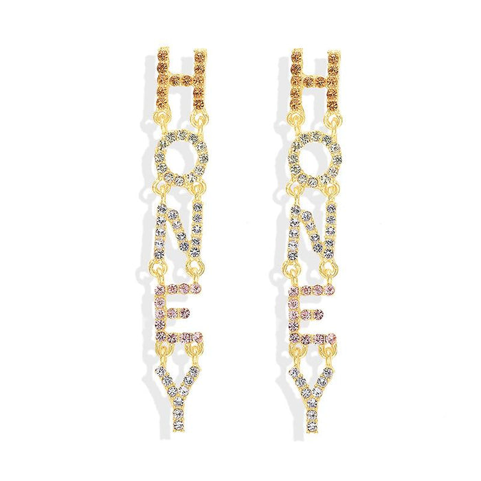Bulk Jewelry Wholesale gold alloy diamond inlaid letter earrings JDC-ES-V042 Wholesale factory from China YIWU China