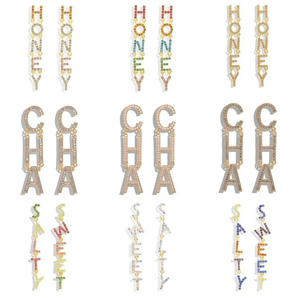 Bulk Jewelry Wholesale gold alloy diamond inlaid letter earrings JDC-ES-V042 Wholesale factory from China YIWU China