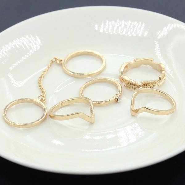 Bulk Jewelry Wholesale gold alloy diamond leaf V-shaped 6-piece ring JDC-RS-D002 Wholesale factory from China YIWU China
