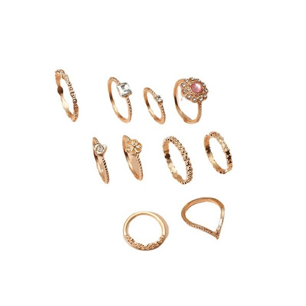 Bulk Jewelry Wholesale gold alloy diamond set of 10 rings JDC-RS-GSKQ022 Wholesale factory from China YIWU China