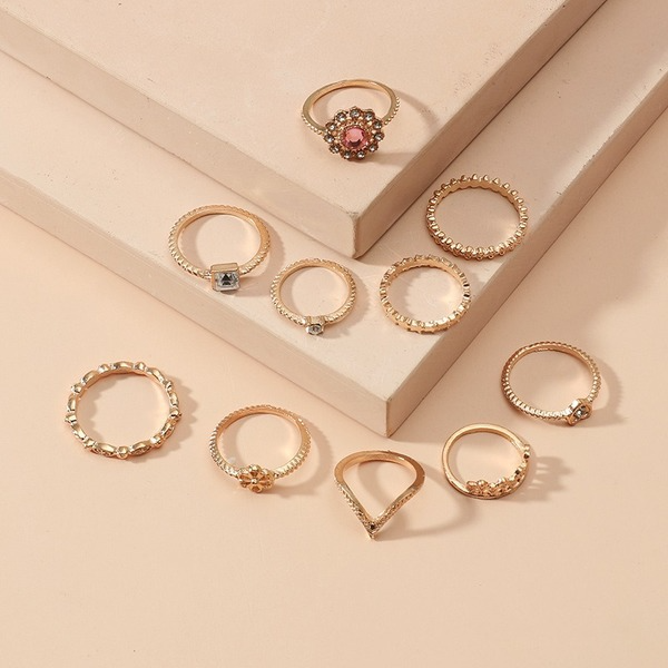 Bulk Jewelry Wholesale gold alloy diamond set of 10 rings JDC-RS-GSKQ022 Wholesale factory from China YIWU China
