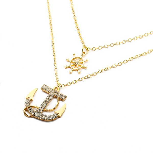 Bulk Jewelry Wholesale gold alloy double anchor necklace JDC-NE-A336 Wholesale factory from China YIWU China