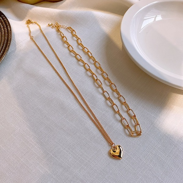 Bulk Jewelry Wholesale gold alloy double chain love necklace JDC-NE-BY015 Wholesale factory from China YIWU China