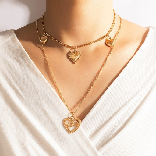 Bulk Jewelry Wholesale gold alloy double-layer heart necklace JDC-NE-C111 Wholesale factory from China YIWU China
