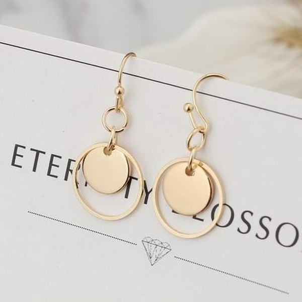 Bulk Jewelry Wholesale gold alloy double-layer small disc hollow round earrings JDC-ES-RL037 Wholesale factory from China YIWU China