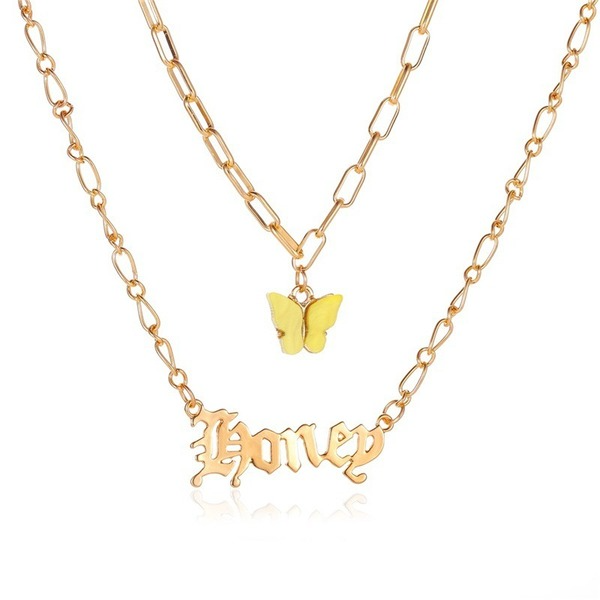 Bulk Jewelry Wholesale gold alloy double-layered gram butterfly necklace JDC-NE-GSD004 Wholesale factory from China YIWU China