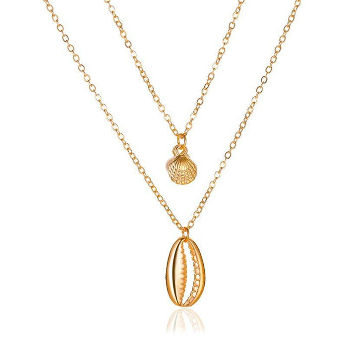 Bulk Jewelry Wholesale gold alloy double-layered shell necklace JDC-NE-D636 Wholesale factory from China YIWU China