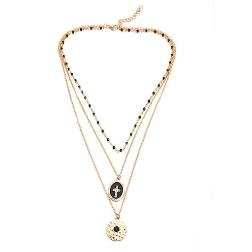 Bulk Jewelry Wholesale gold alloy drip oil round cross multi-layer necklace JDC-NE-C088 Wholesale factory from China YIWU China