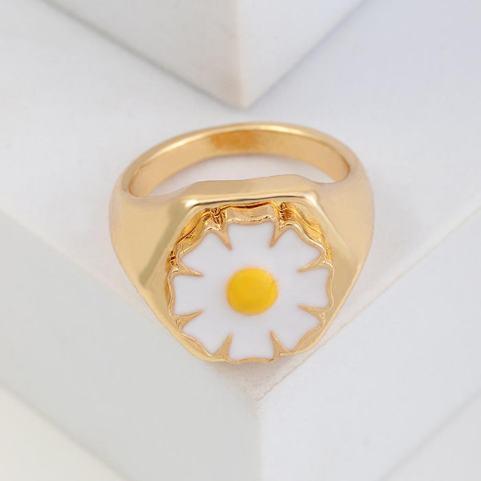 Bulk Jewelry Wholesale gold alloy drop oil daisy tulip ring JDC-RS-e066 Wholesale factory from China YIWU China