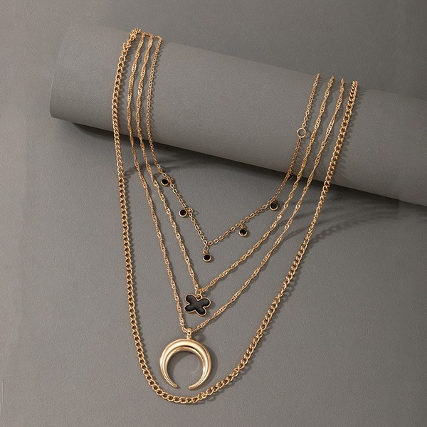 Bulk Jewelry Wholesale gold alloy drops of oil flower moon multilayer necklace JDC-NE-C050 Wholesale factory from China YIWU China