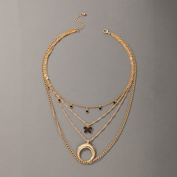 Bulk Jewelry Wholesale gold alloy drops of oil flower moon multilayer necklace JDC-NE-C050 Wholesale factory from China YIWU China