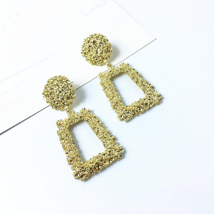 Wholesale gold alloy embossed trapezoidal long earrings JDC-ES-RXXC001 Earrings JoyasDeChina Large KC gold Wholesale Jewelry JoyasDeChina Joyas De China