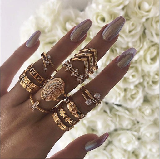 Bulk Jewelry Wholesale gold alloy-encrusted diamond patterned joint ring JDC-RS-C075 Wholesale factory from China YIWU China
