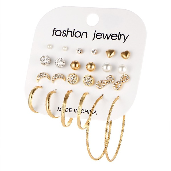 Bulk Jewelry Wholesale gold alloy-encrusted water drill large, medium and small hoop earrings set  JDC-ES-F271 Wholesale factory from China YIWU China