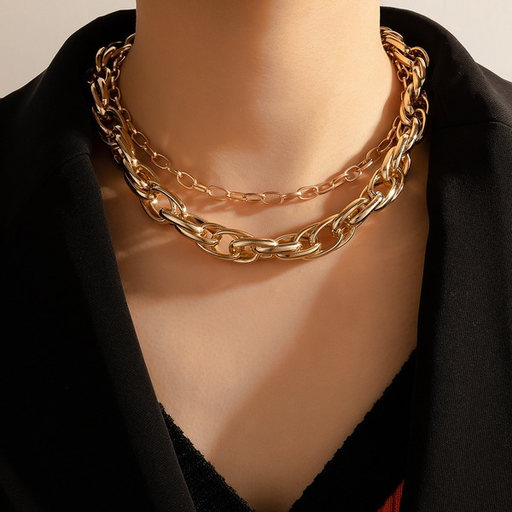 Bulk Jewelry Wholesale gold alloy exaggerated multi-layer metal chain necklace JDC-NE-C082 Wholesale factory from China YIWU China