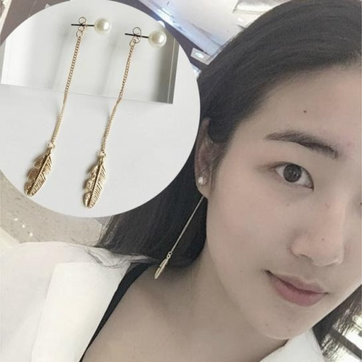 Bulk Jewelry Wholesale gold alloy feather leaf leaf pearl earrings JDC-ES-RL040 Wholesale factory from China YIWU China