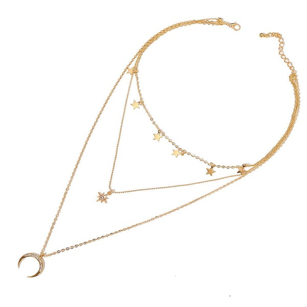 Bulk Jewelry Wholesale gold alloy five-pointed star eight-man star crescent three-layer necklace JDC-NE-F308 Wholesale factory from China YIWU China