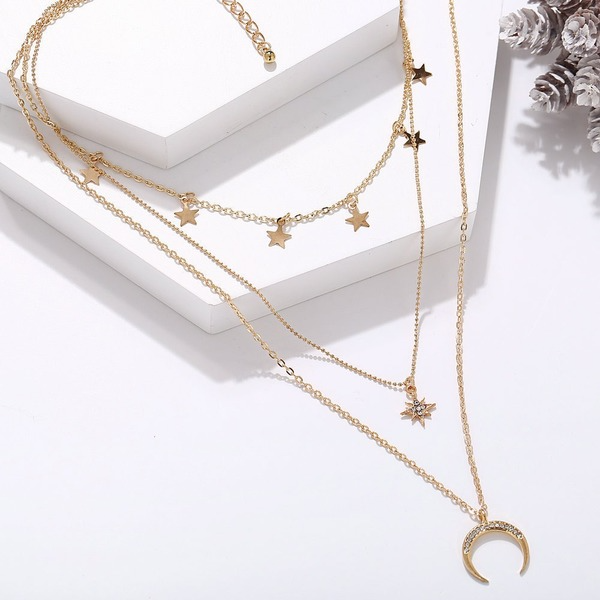 Bulk Jewelry Wholesale gold alloy five-pointed star eight-man star crescent three-layer necklaces JDC-NE-sf020 Wholesale factory from China YIWU China