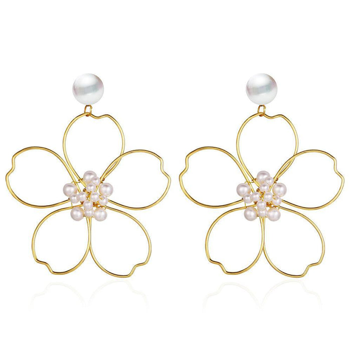 Wholesale gold alloy flower pearl earrings JDC-ES-F266 earrings JoyasDeChina C16-01-80 Wholesale Jewelry JoyasDeChina Joyas De China