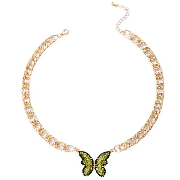 Bulk Jewelry Wholesale gold alloy full diamond butterfly single-layer necklace JDC-NE-C102 Wholesale factory from China YIWU China