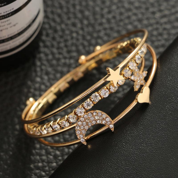 Bulk Jewelry Wholesale gold alloy full diamond five-pointed star moon bracelet set JDC-BT-C049 Wholesale factory from China YIWU China