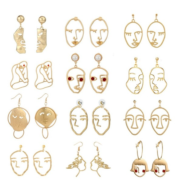 Bulk Jewelry Wholesale gold alloy fun funny abstract face studs JDC-ES-C085 Wholesale factory from China YIWU China