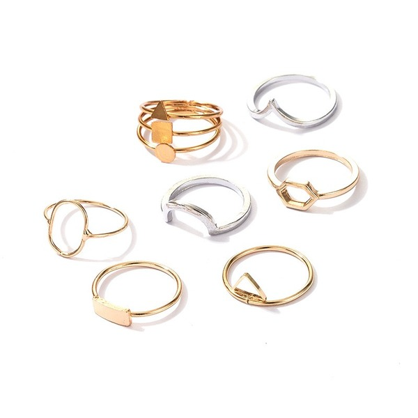 Bulk Jewelry Wholesale gold alloy geometric diamond triangle ring 7 sets JDC-RS-C183 Wholesale factory from China YIWU China