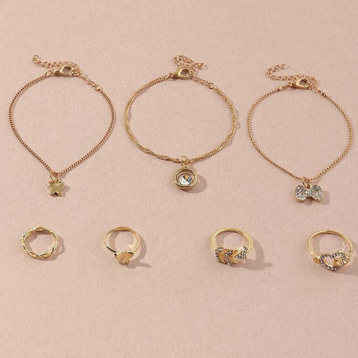 Bulk Jewelry Wholesale gold alloy geometric love ring micro butterfly bracelet set  JDC-RS-e101 Wholesale factory from China YIWU China