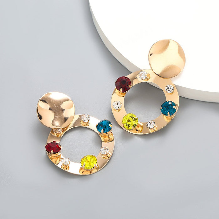 Wholesale gold alloy gram-encrusted Rhinestone round earrings JDC-ES-CL004 Earrings JoyasDeChina goldcolor Wholesale Jewelry JoyasDeChina Joyas De China