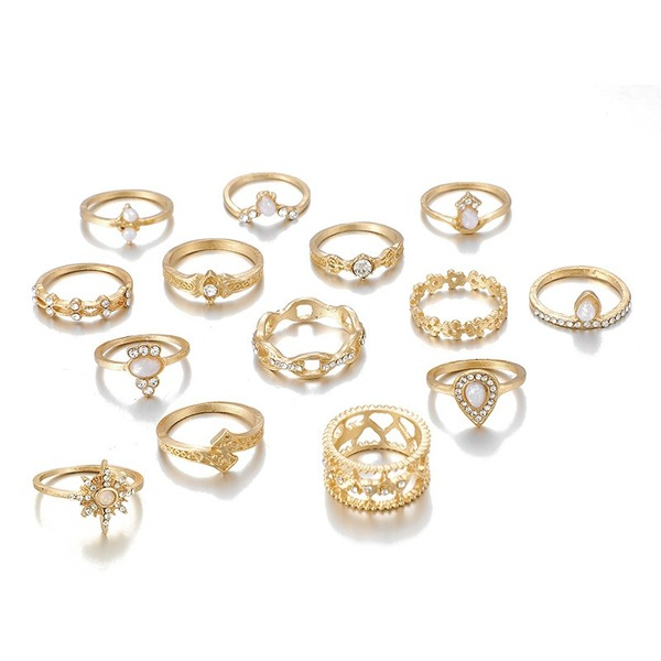 Bulk Jewelry Wholesale gold alloy hexagon joint ring water drop ring JDC-RS-C122 Wholesale factory from China YIWU China