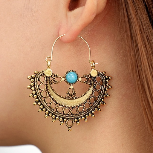 Bulk Jewelry Wholesale gold alloy hollow semi-circular turquoise handbag flower earrings JDC-ES-C061 Wholesale factory from China YIWU China