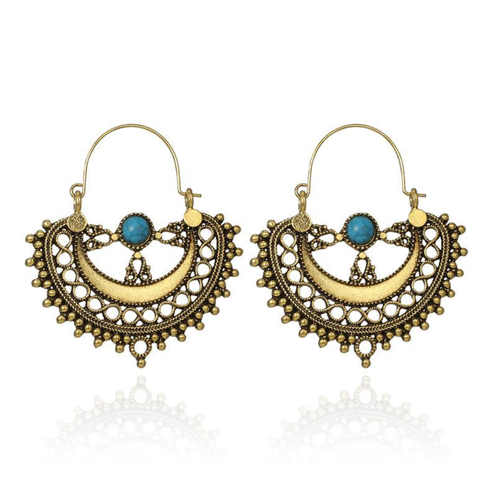 Wholesale gold alloy hollow semi-circular turquoise handbag flower earrings JDC-ES-C061 Earrings JoyasDeChina golden Wholesale Jewelry JoyasDeChina Joyas De China