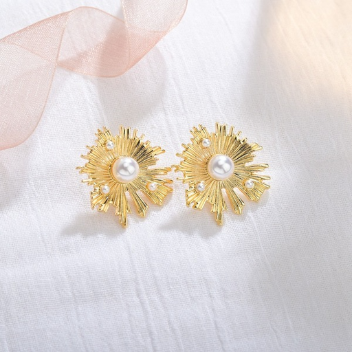 Bulk Jewelry Wholesale gold alloy inlaid pearl sunflower Earrings JDC-ES-bq053 Wholesale factory from China YIWU China