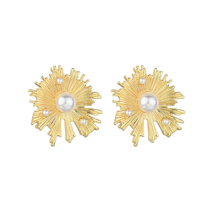 Bulk Jewelry Wholesale gold alloy inlaid pearl sunflower Earrings JDC-ES-bq053 Wholesale factory from China YIWU China