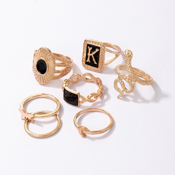 Bulk Jewelry Wholesale gold alloy K letter serpentine butterfly 7 piece drop oil rings set JDC-RS-C239 Wholesale factory from China YIWU China