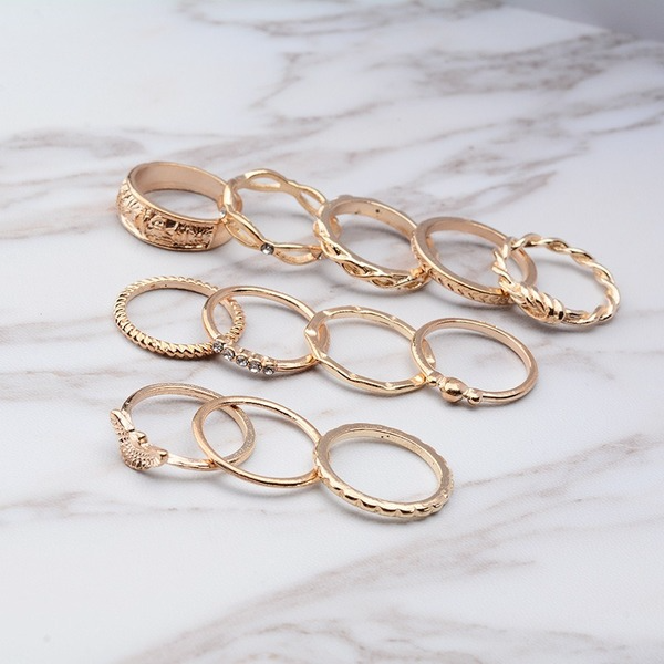 Bulk Jewelry Wholesale gold alloy knotted line carving ring 12-piece set JDC-RS-C069 Wholesale factory from China YIWU China