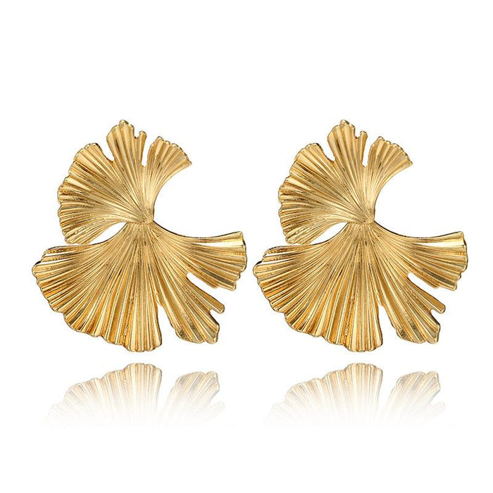 Wholesale gold alloy large metal flower ginkgo tree earrings JDC-ES-C059 Earrings JoyasDeChina golden Wholesale Jewelry JoyasDeChina Joyas De China
